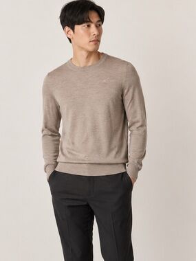 J.Lindeberg Lyle True Merino Wool Crew Neck Sweater Beige - Men’s S